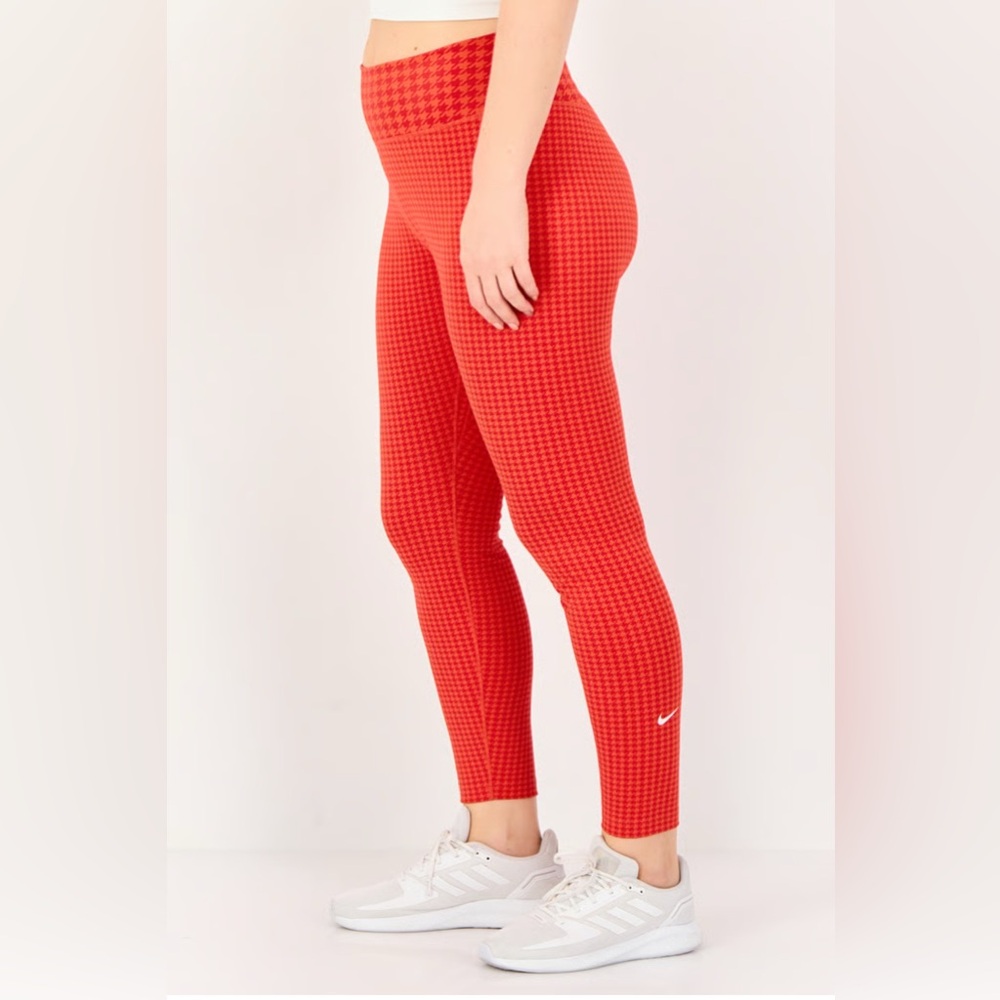 NIKE DRI-FIT 7/8 LEGGINGS ONE ICON CLASH Houndstooth Red DD4563-673-RED Size 2x - Picture 2 of 14